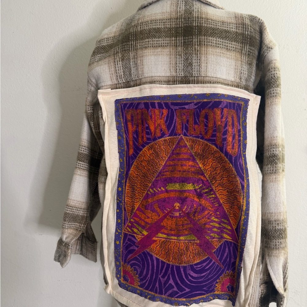 Oversized Flannel Jacket with band patch on back M